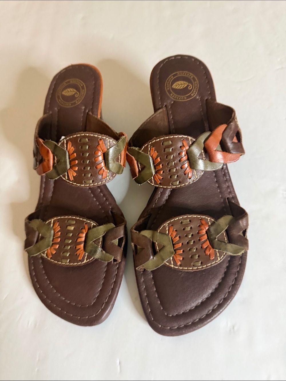 Nurture by Lamaze Brown Slide Sandals with Olive and Orange Accents